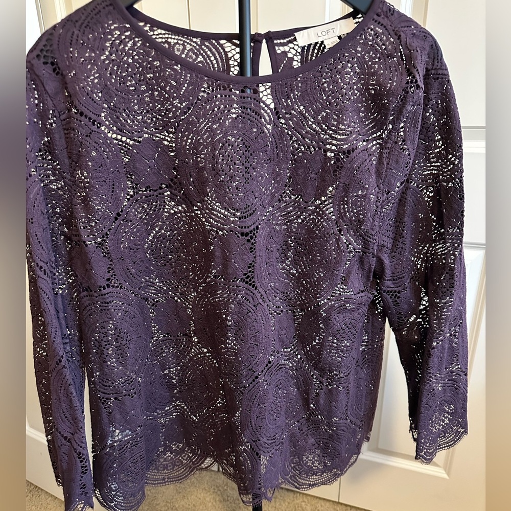 LOFT Women's Purple Lace Blouse